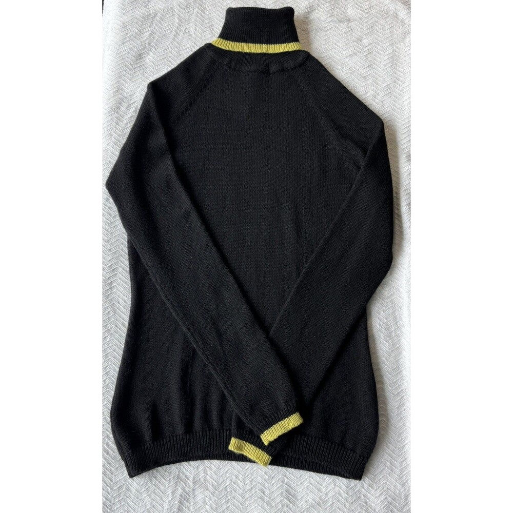 VTG Mondi Fully Fashioned Turtleneck Sweater Womens EU 34 100% Wool Black Yellow